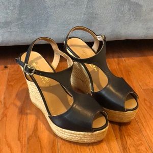 Black Leather Wedges
